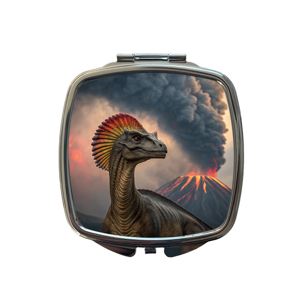 Dilophosaurus Volcano Erupting Dinosaur Small Travel Purse Handbag Pocket Makeup Compact Mirror