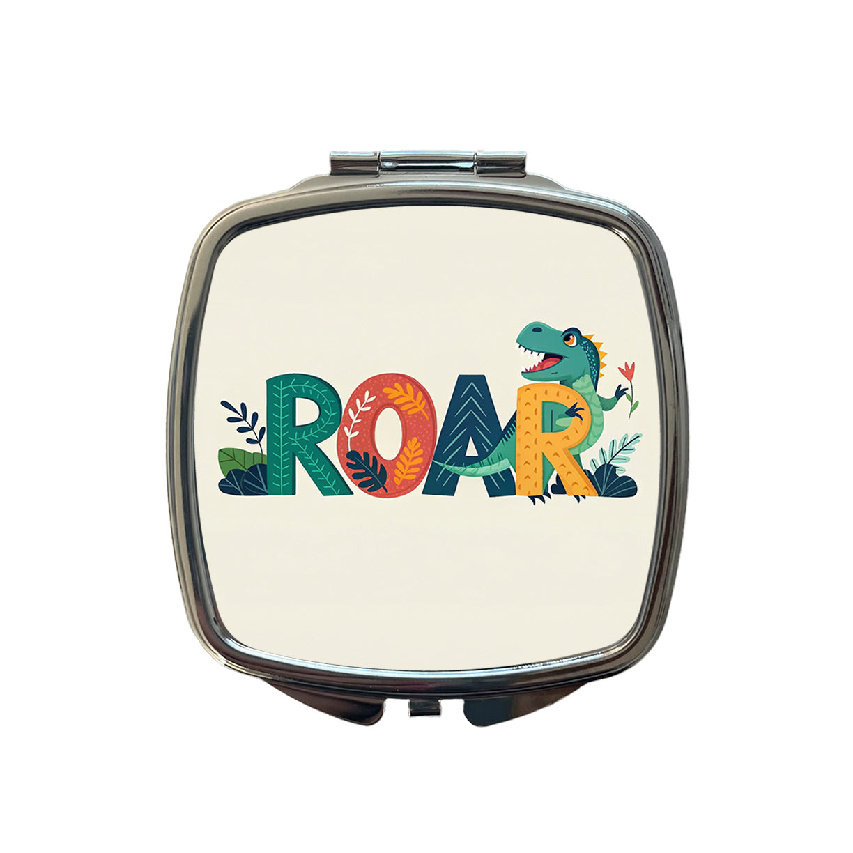 Dinosaur Roar Colorful Text Small Travel Purse Handbag Pocket Makeup Compact Mirror