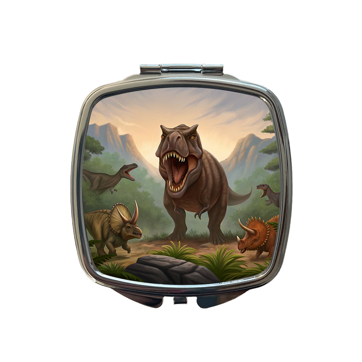 Dinosaurs Battle Small Travel Purse Handbag Pocket Makeup Compact Mirror