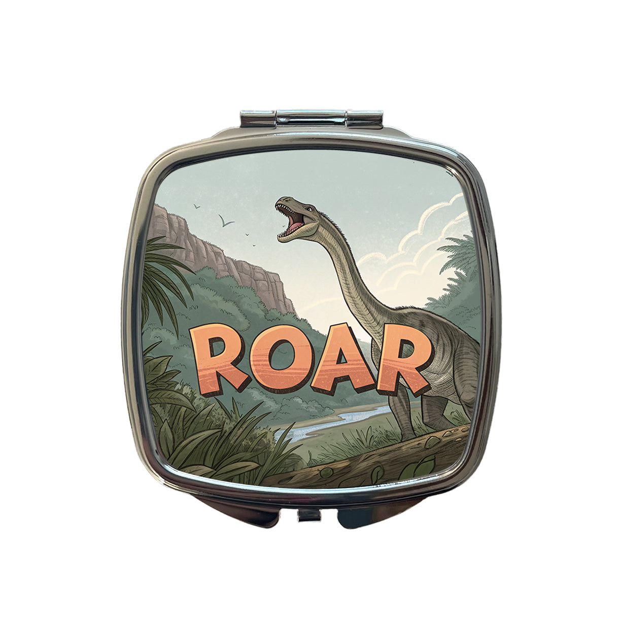 Diplodocus Roar Bold Text Dinosaur Small Travel Purse Handbag Pocket Makeup Compact Mirror