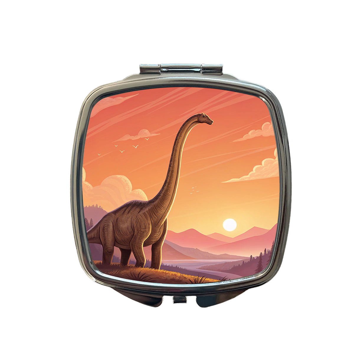 Diplodocus Sunset Dinosaur Small Travel Purse Handbag Pocket Makeup Compact Mirror
