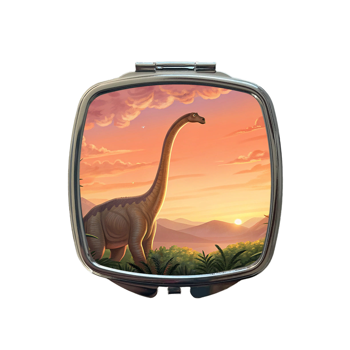 Diplodocus Sunset Sunrise Dinosaur Small Travel Purse Handbag Pocket Makeup Compact Mirror