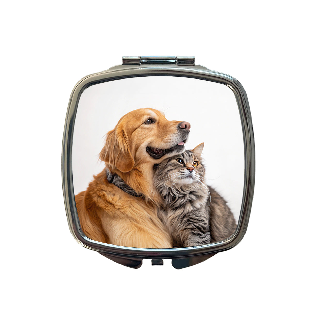 Dog Cat Hugging Love Small Travel Purse Handbag Pocket Makeup Compact Mirror