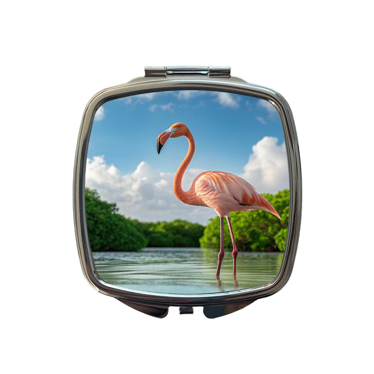 Flamingo Bird Standing In Water Small Travel Purse Handbag Pocket Makeup Compact Mirror
