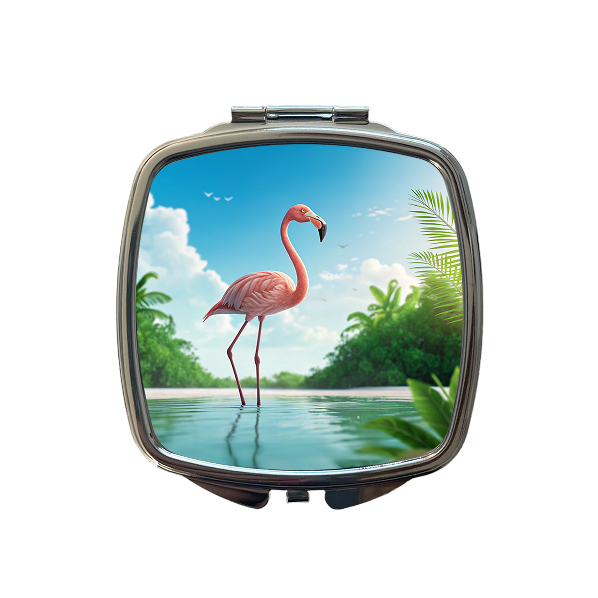 Flamingo Pink Bird In Water Small Travel Purse Handbag Pocket Makeup Compact Mirror