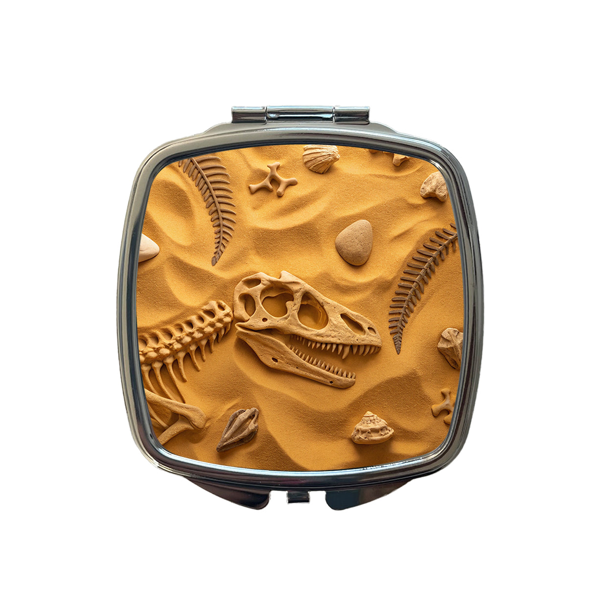 Fossils Dinosaur Bones Scattered On Sand Small Travel Purse Handbag Pocket Makeup Compact Mirror