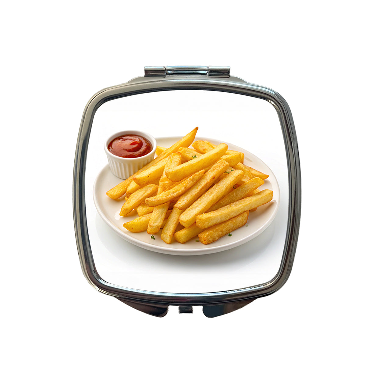 French Fries Ketchup Snack Small Travel Purse Handbag Pocket Makeup Compact Mirror