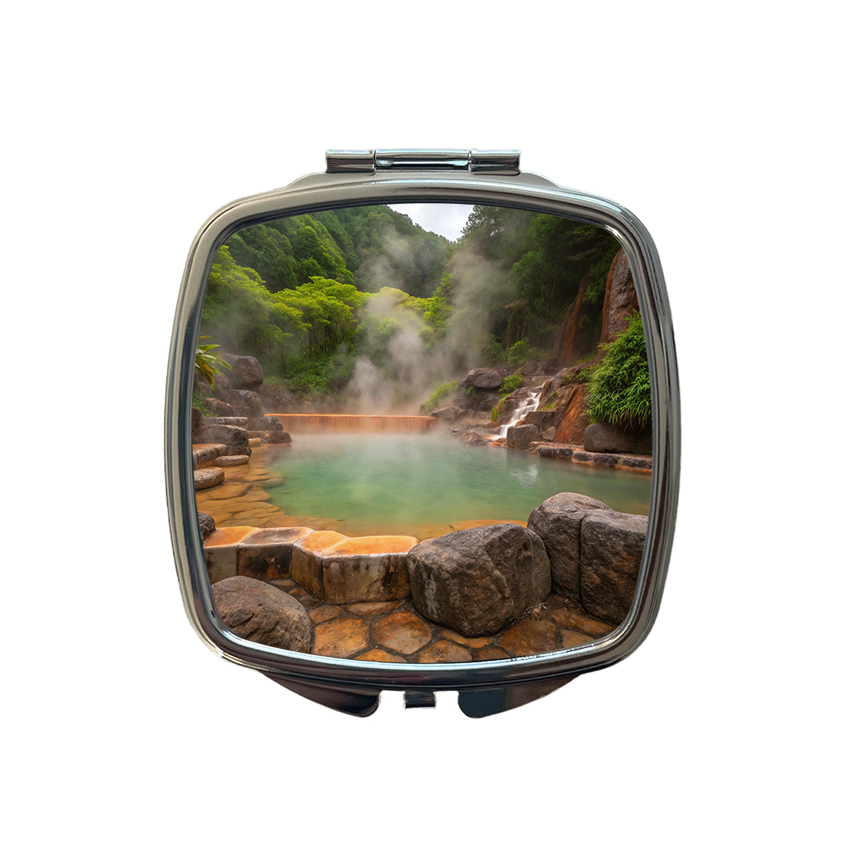 Geothermal Spa Misty Small Travel Purse Handbag Pocket Makeup Compact Mirror