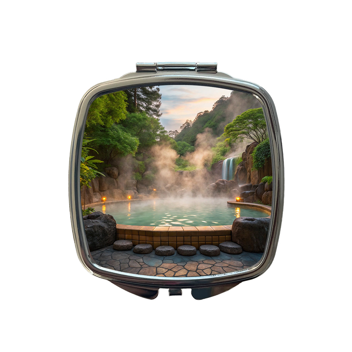 Geothermal Spa Waterfall Small Travel Purse Handbag Pocket Makeup Compact Mirror