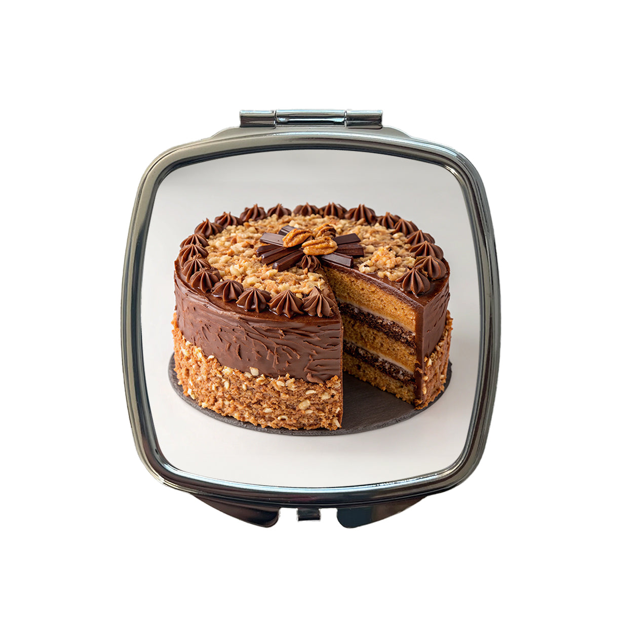 German Chocolate Cake Yummy Dessert Small Travel Purse Handbag Pocket Makeup Compact Mirror
