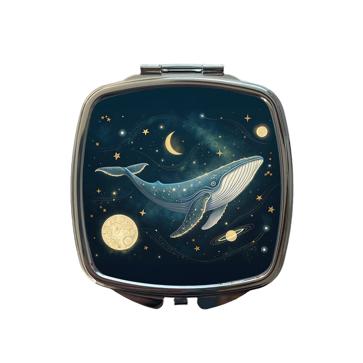 Giant Whale Floating In Space Small Travel Purse Handbag Pocket Makeup Compact Mirror