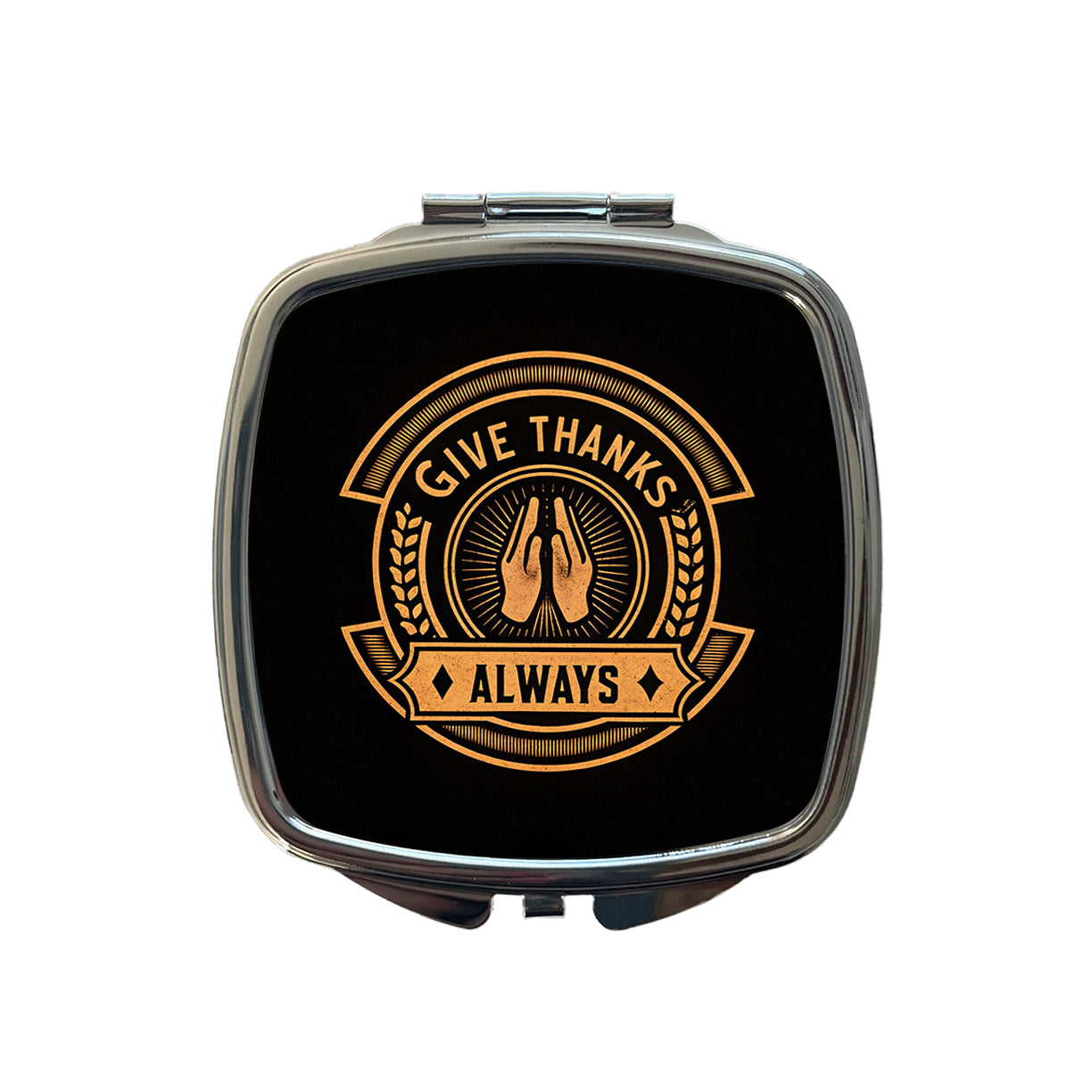 Give Thanks Always Inspirational Christian Small Travel Purse Handbag Pocket Makeup Compact Mirror