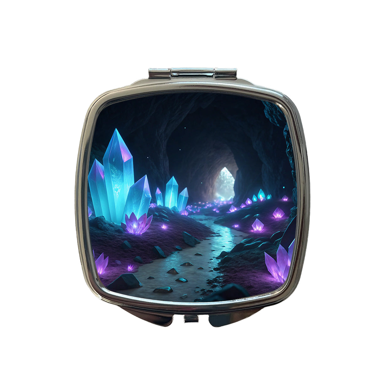 Glowing Crystals Dark Cavern Small Travel Purse Handbag Pocket Makeup Compact Mirror