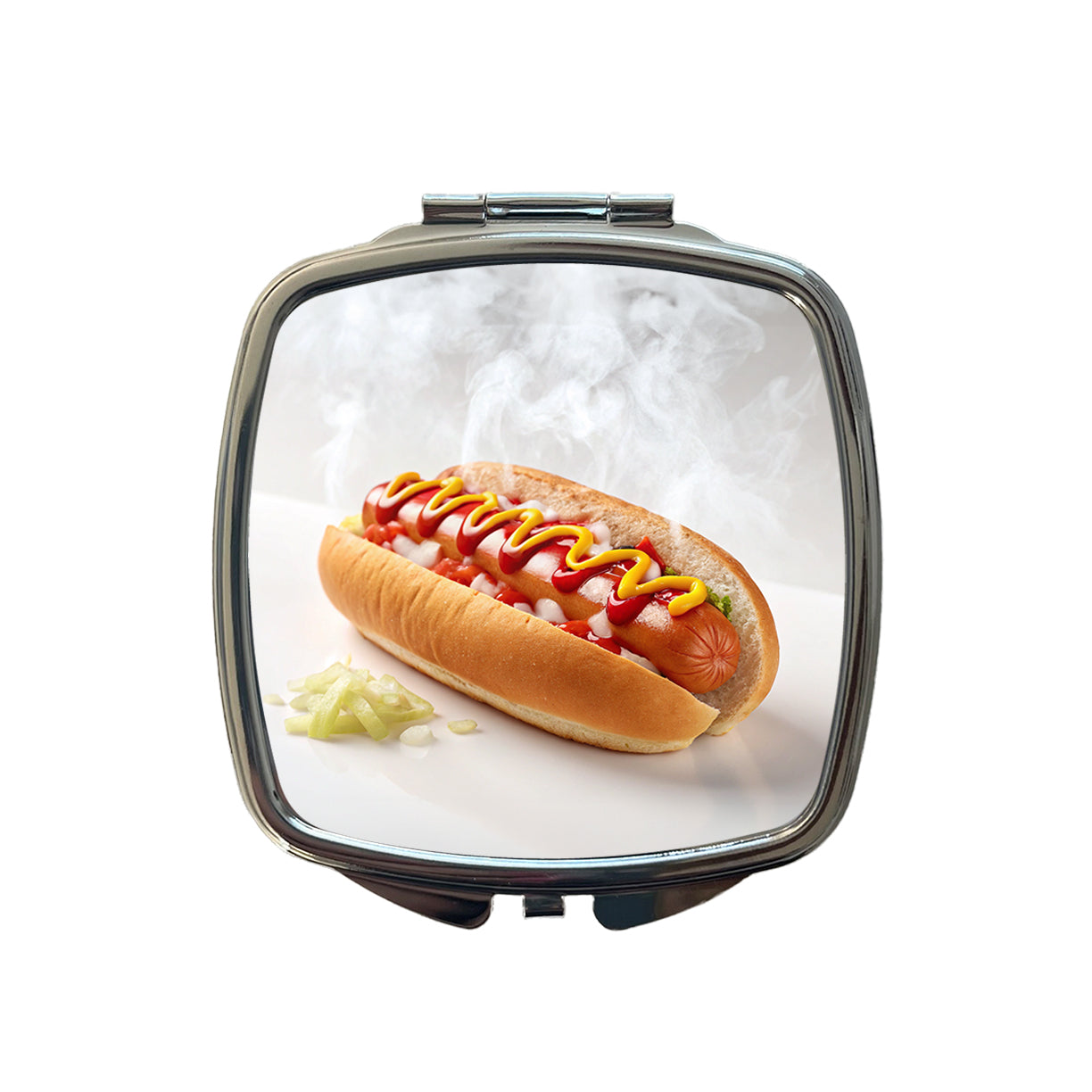 Hot Dog Ketchup Mustard Onions Small Travel Purse Handbag Pocket Makeup Compact Mirror