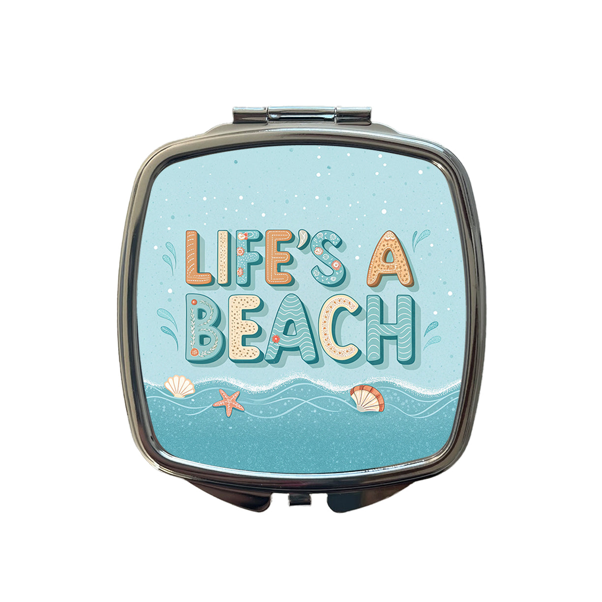 Life's A Beach Sea Foam Ocean Small Travel Purse Handbag Pocket Makeup Compact Mirror