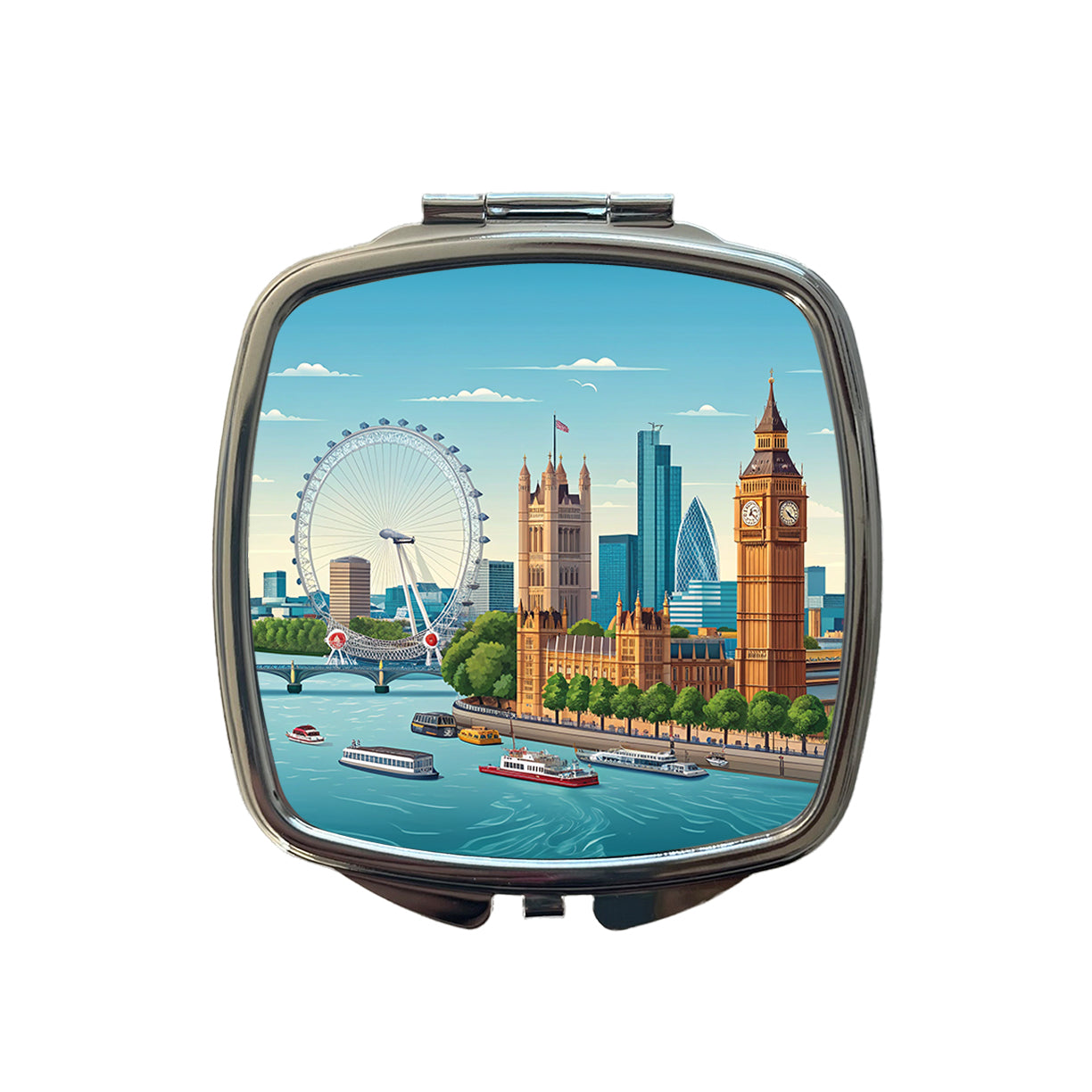 London England Drawing Travel Small Travel Purse Handbag Pocket Makeup Compact Mirror