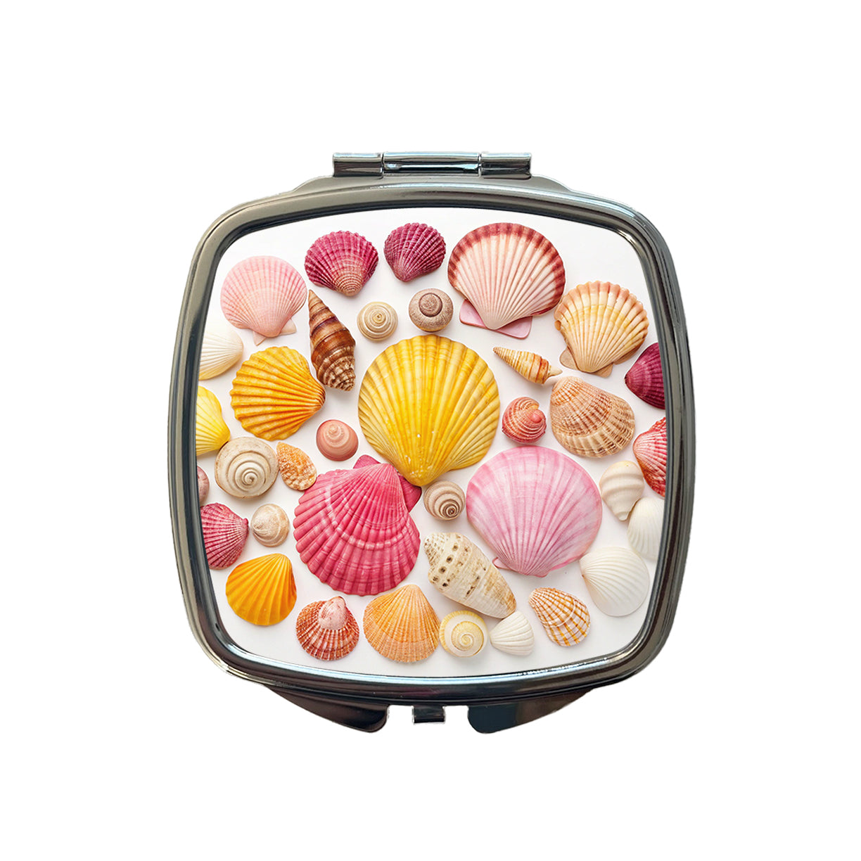 Lot Of Seashells Colorful Beautiful Small Travel Purse Handbag Pocket Makeup Compact Mirror