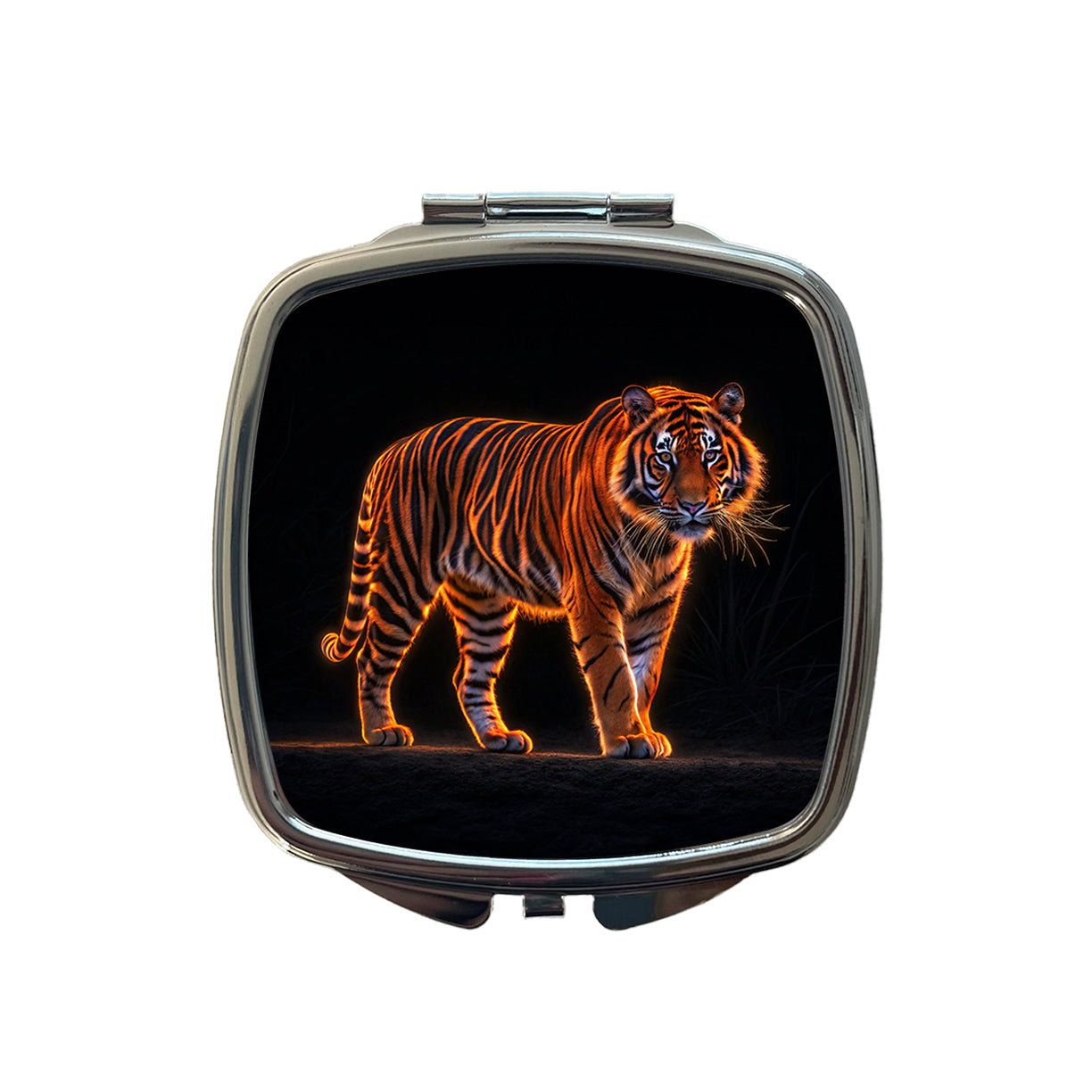 Neon Tiger Orange Small Travel Purse Handbag Pocket Makeup Compact Mirror