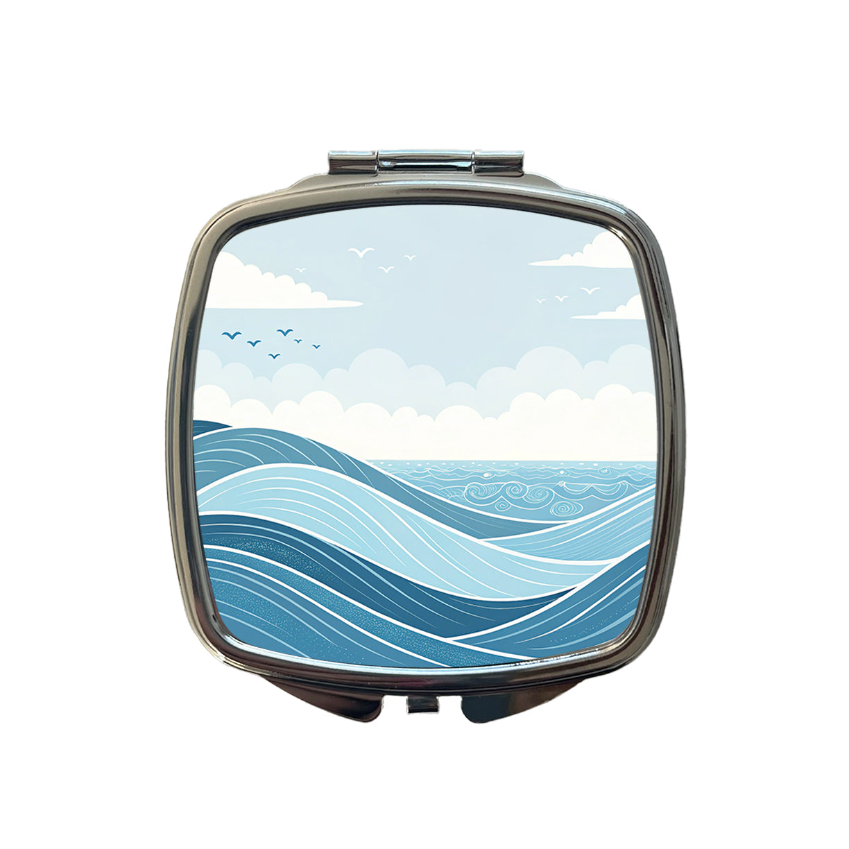 Ocean Waves Sketch Small Travel Purse Handbag Pocket Makeup Compact Mirror