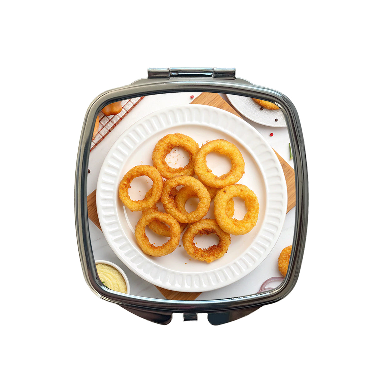 Onion Rings Plate Snack Small Travel Purse Handbag Pocket Makeup Compact Mirror