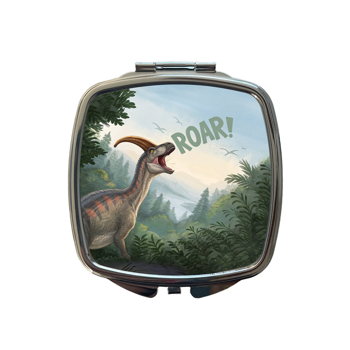Parasaurolophus Roar Dinosaur Funny Small Travel Purse Handbag Pocket Makeup Compact Mirror