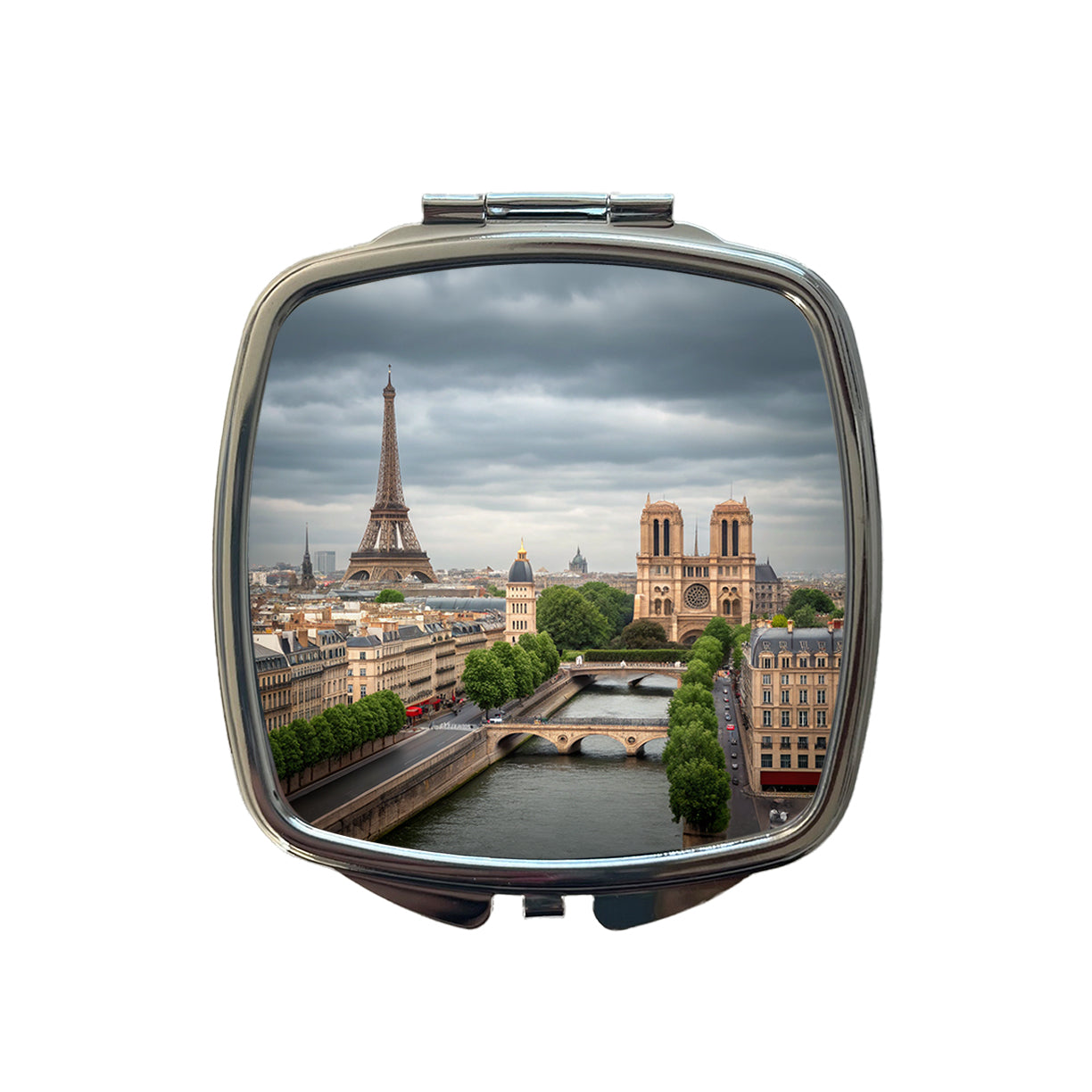 Paris France Travel Eiffel Tower Notre-Dame City Small Travel Purse Handbag Pocket Makeup Compact Mirror
