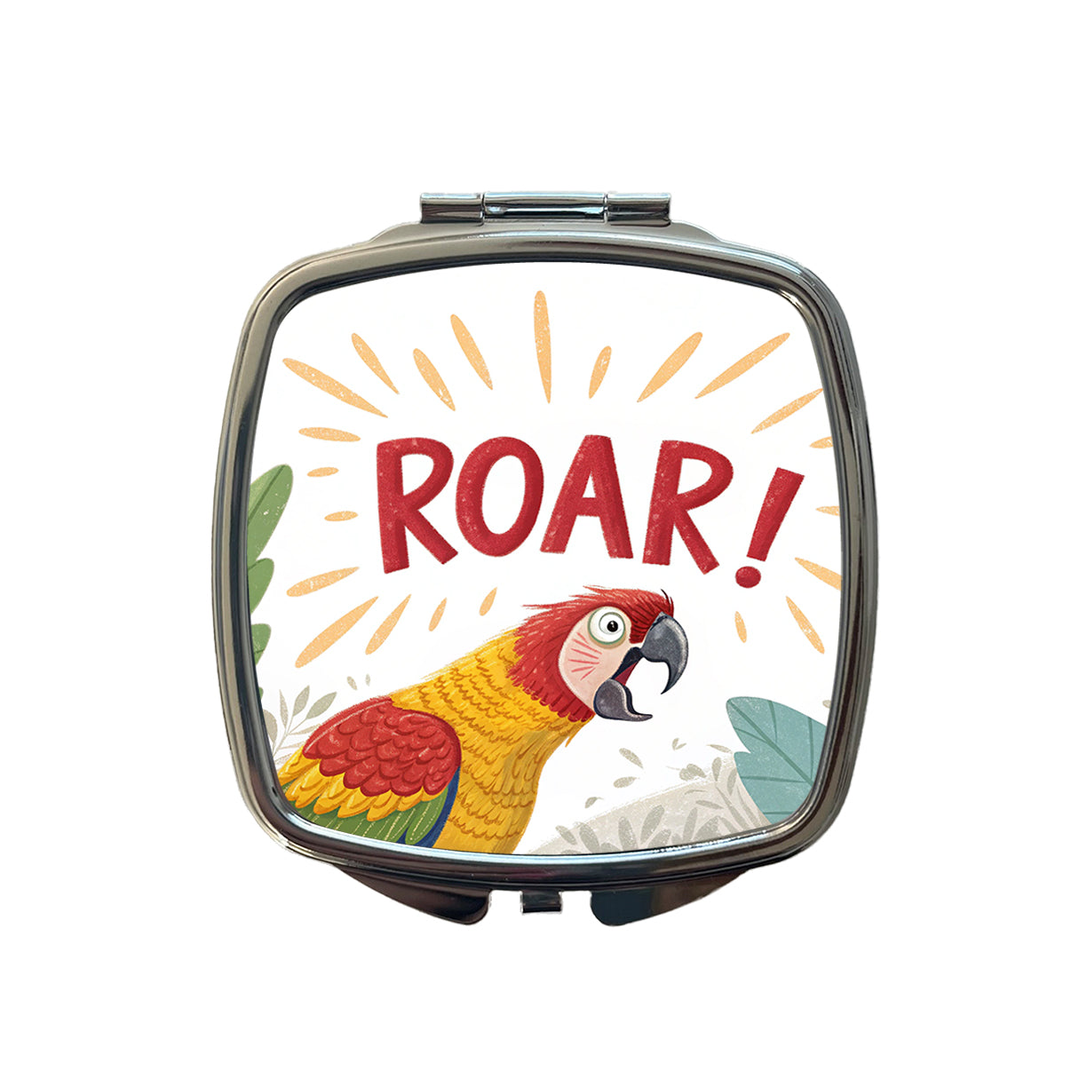 Parrot With Roar Bold Text Funny Small Travel Purse Handbag Pocket Makeup Compact Mirror