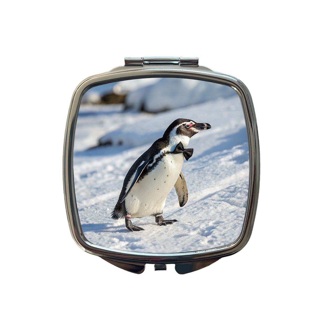 Penguin Wearing Bow Tie Funny Small Travel Purse Handbag Pocket Makeup Compact Mirror