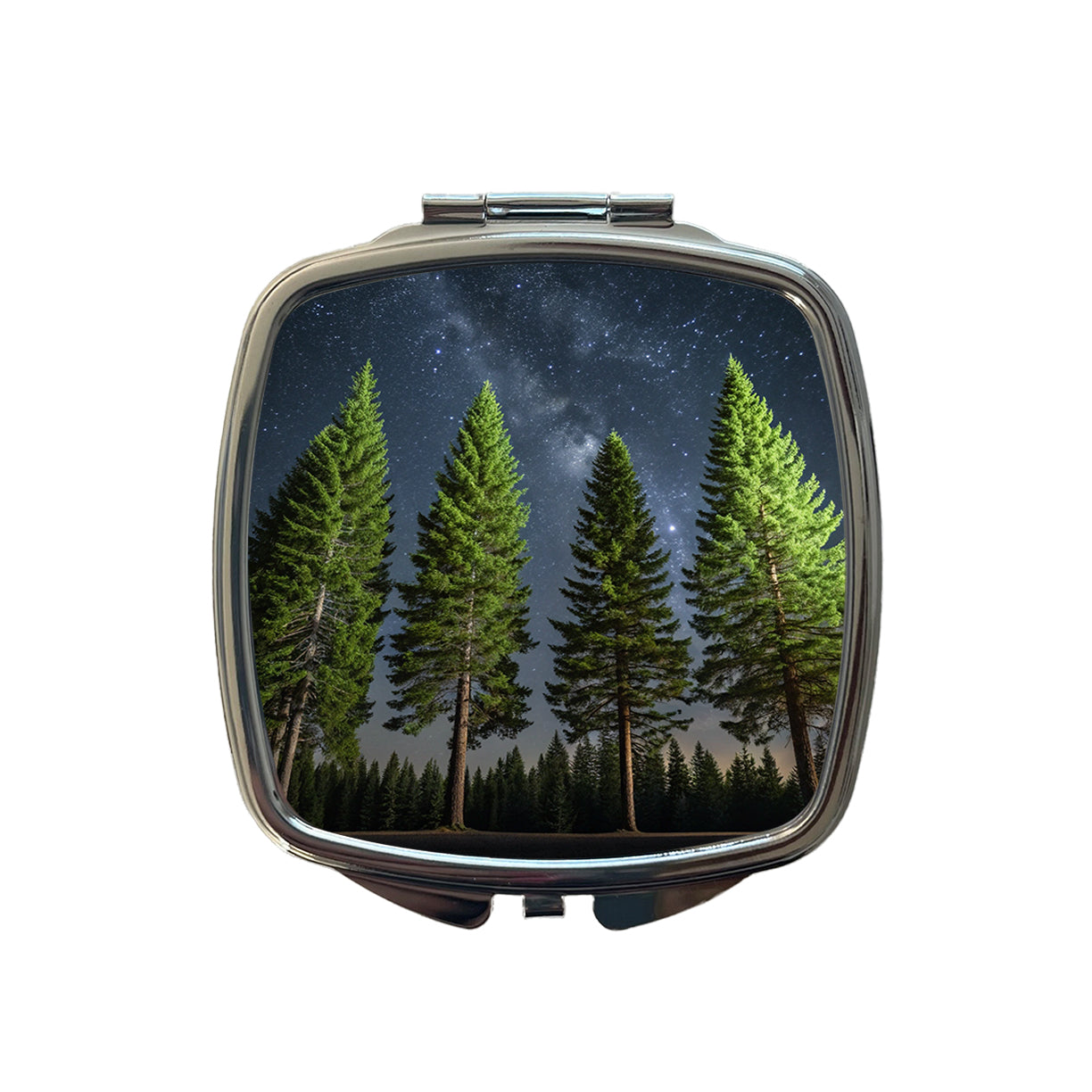 Pine Trees Star Packed Sky Small Travel Purse Handbag Pocket Makeup Compact Mirror