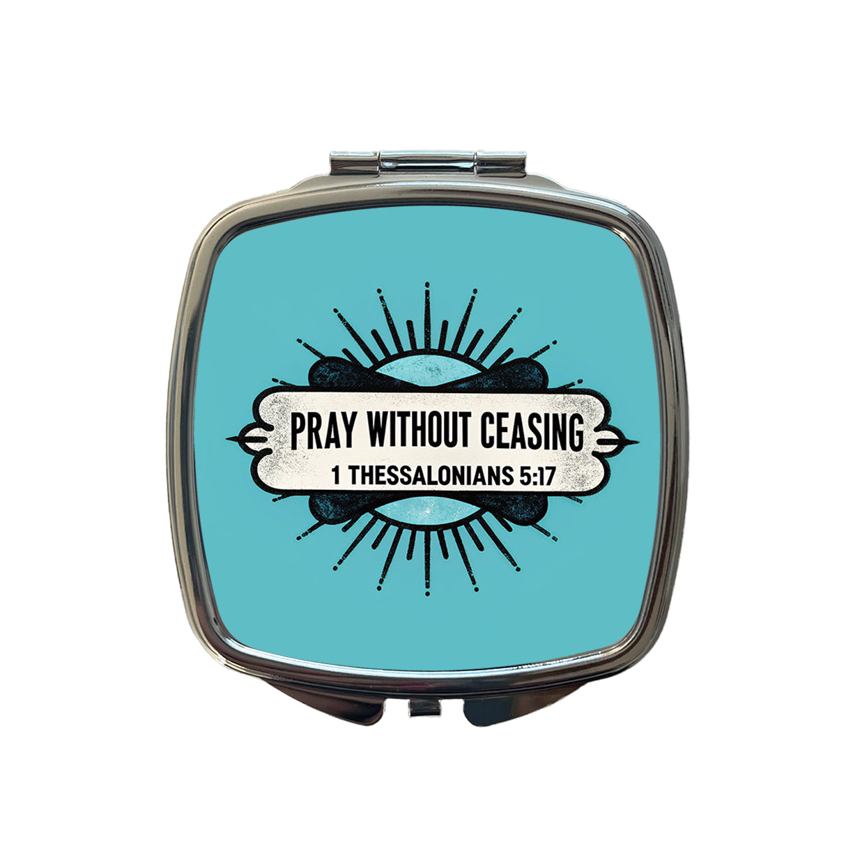 Pray Without Ceasing Bible Verse Blue Small Travel Purse Handbag Pocket Makeup Compact Mirror
