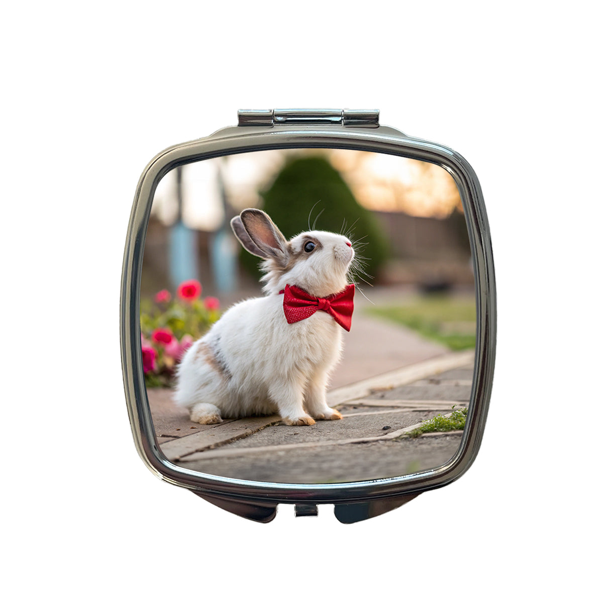 Rabbit Wearing Bow Tie Funny Easter Small Travel Purse Handbag Pocket Makeup Compact Mirror