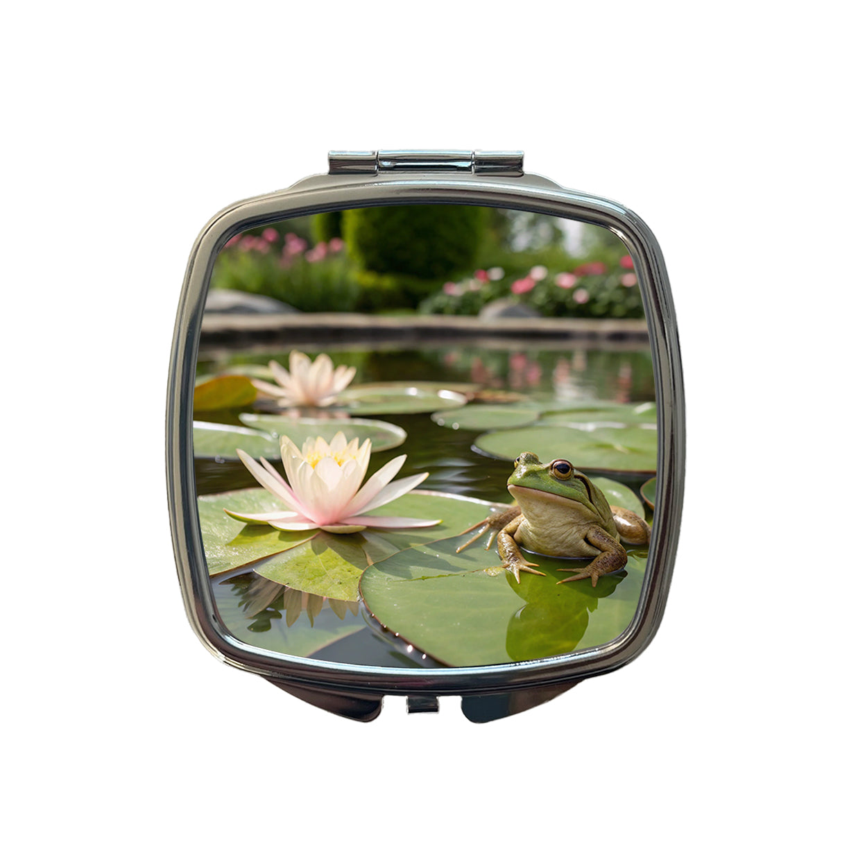 Relaxed Frog On A Lily Pad Small Travel Purse Handbag Pocket Makeup Compact Mirror