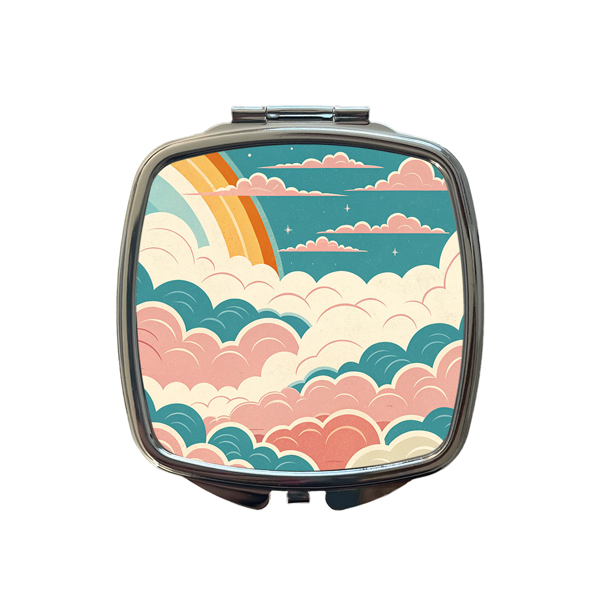 Repeating Puffy Clouds Retro Style Small Travel Purse Handbag Pocket Makeup Compact Mirror
