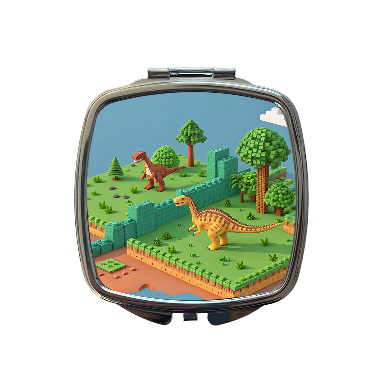 Retro 8 Bit Pixel Art Style Dinosaurs Small Travel Purse Handbag Pocket Makeup Compact Mirror
