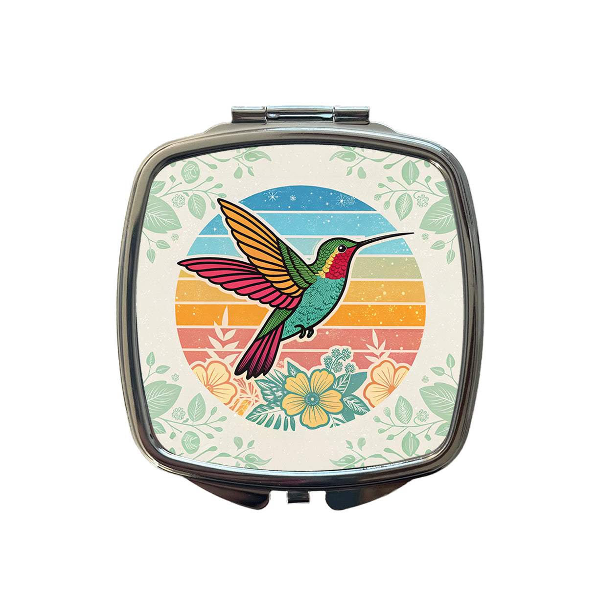 Retro Hummingbird Colorful Small Travel Purse Handbag Pocket Makeup Compact Mirror