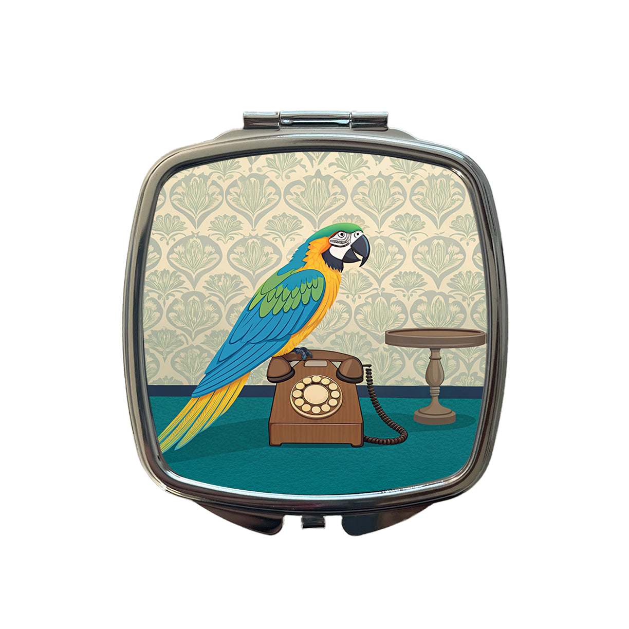Retro Macaw Phone Bird Small Travel Purse Handbag Pocket Makeup Compact Mirror