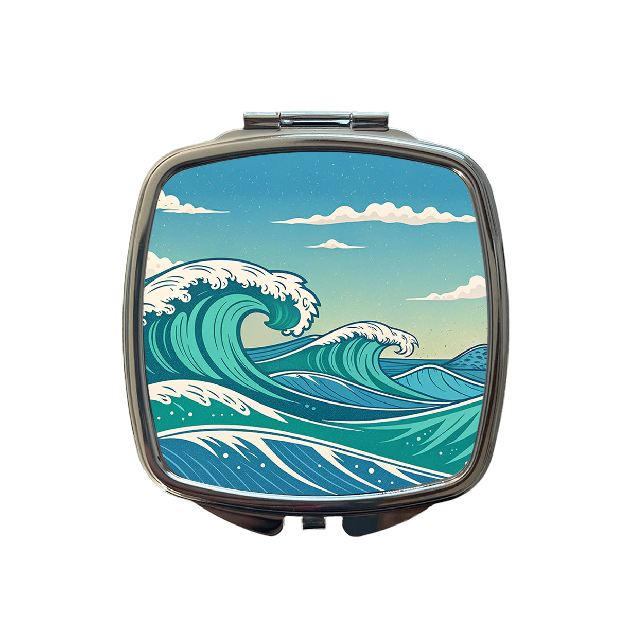 Retro Ocean Waves High Surf Small Travel Purse Handbag Pocket Makeup Compact Mirror