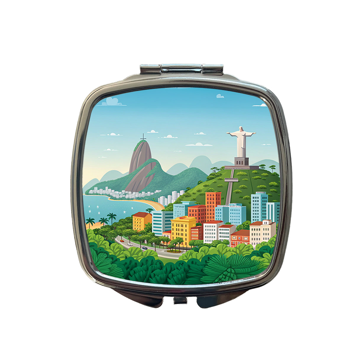 Rio De Janeiro Brazil Travel Drawing Small Travel Purse Handbag Pocket Makeup Compact Mirror
