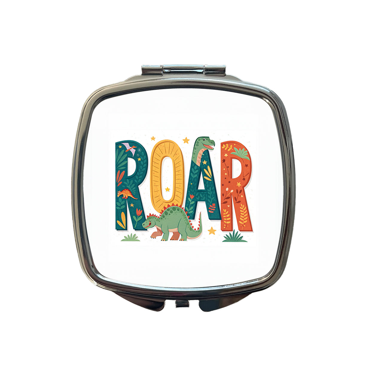 Roar Bold Colorful Dinosaurs Cute Small Travel Purse Handbag Pocket Makeup Compact Mirror