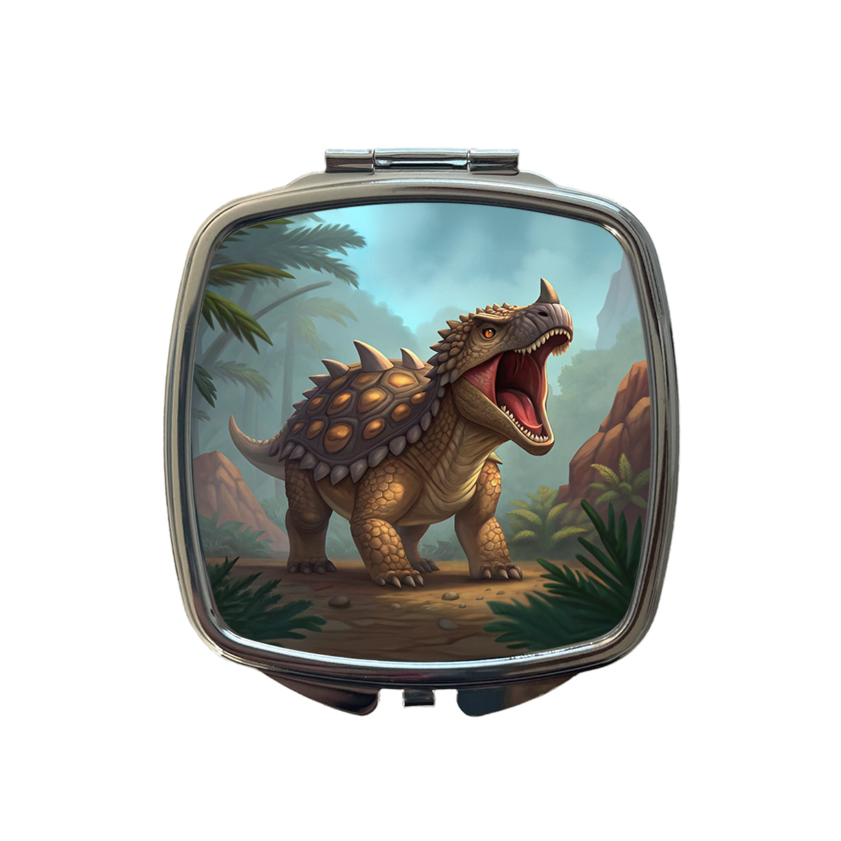 Roaring Ankylosaurus Dinosaur Mountains Small Travel Purse Handbag Pocket Makeup Compact Mirror