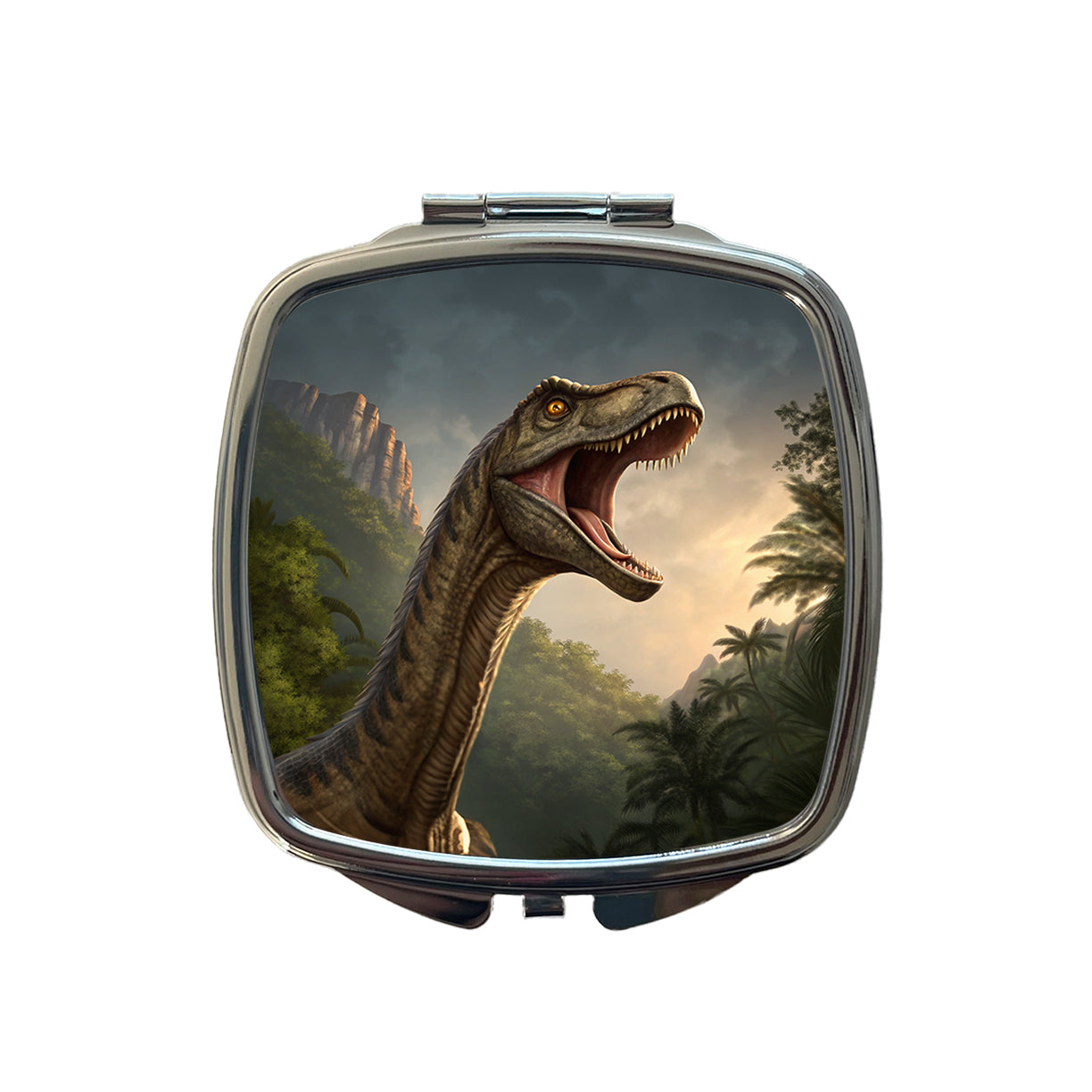 Roaring Brachiosaurus Dinosaur Forest Small Travel Purse Handbag Pocket Makeup Compact Mirror