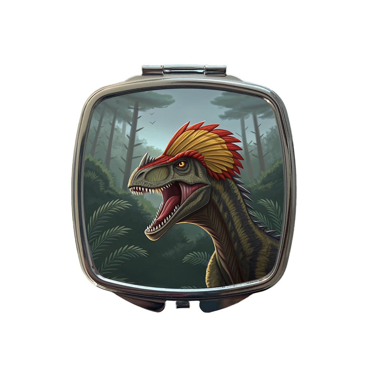 Roaring Dilophosaurus Dinosaur Scary Small Travel Purse Handbag Pocket Makeup Compact Mirror