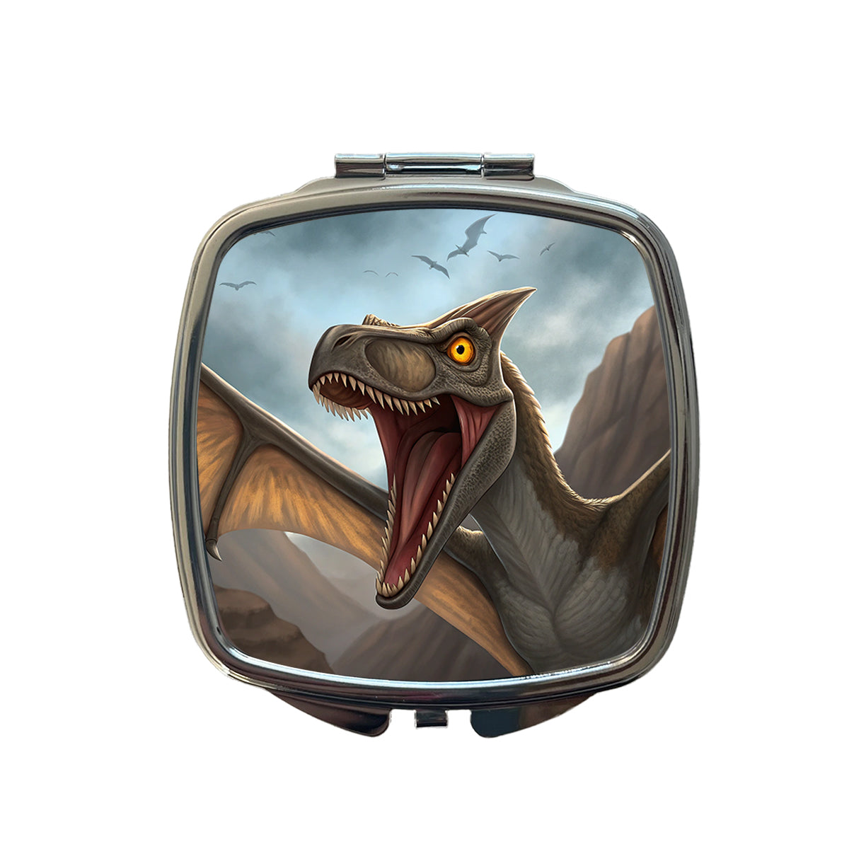 Roaring Pterodactylus Dinosaur Flying Small Travel Purse Handbag Pocket Makeup Compact Mirror