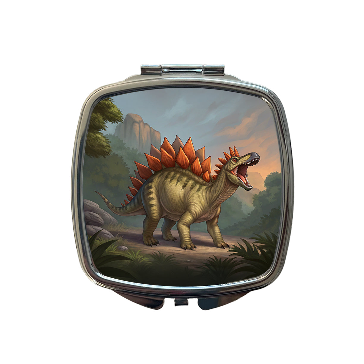 Roaring Stegosaurus Dinosaur Mountain Small Travel Purse Handbag Pocket Makeup Compact Mirror