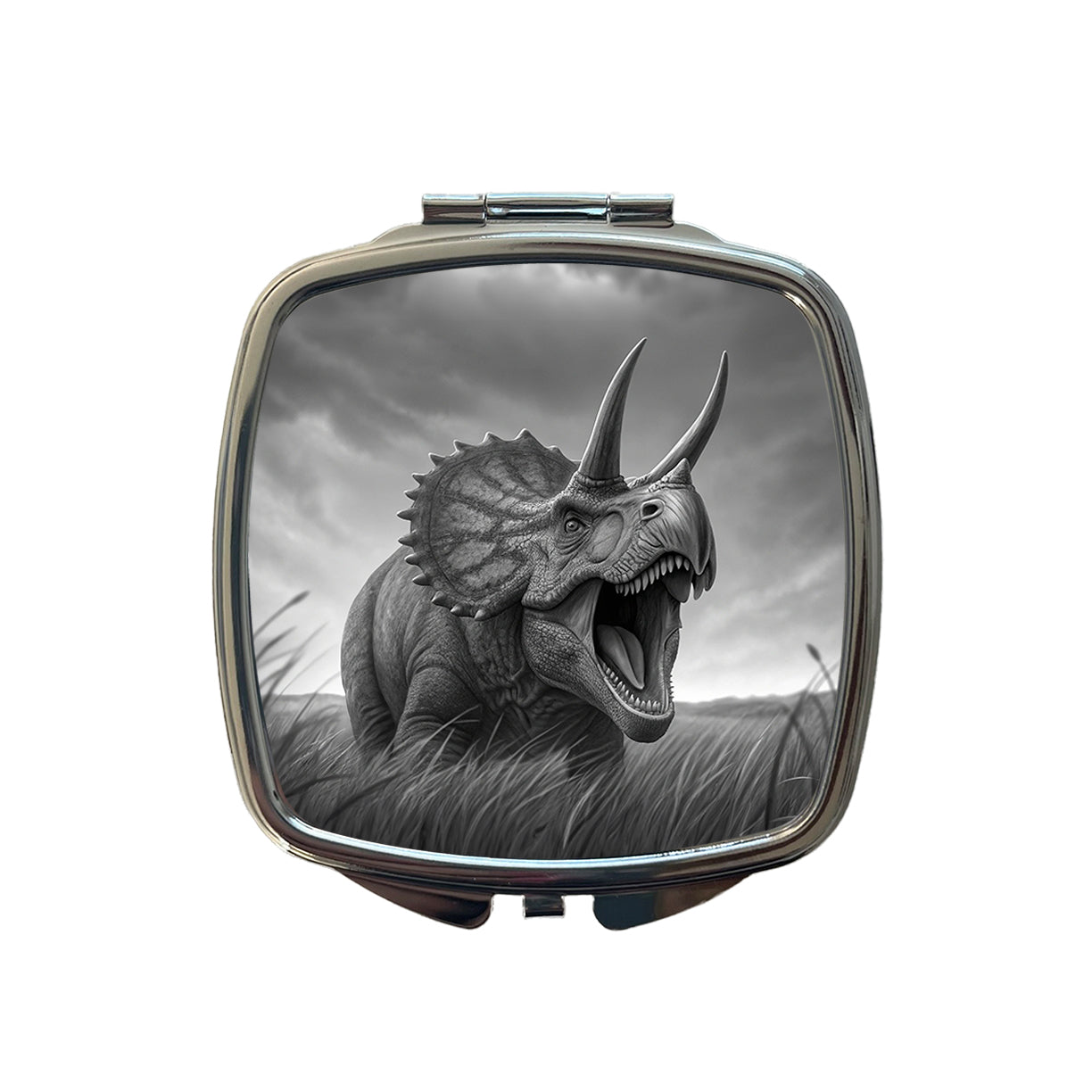 Roaring Triceratops Dinosaur Gray Small Travel Purse Handbag Pocket Makeup Compact Mirror