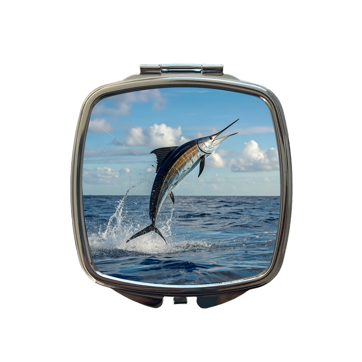 Sailfish Jumping Sea Fishing Small Travel Purse Handbag Pocket Makeup Compact Mirror