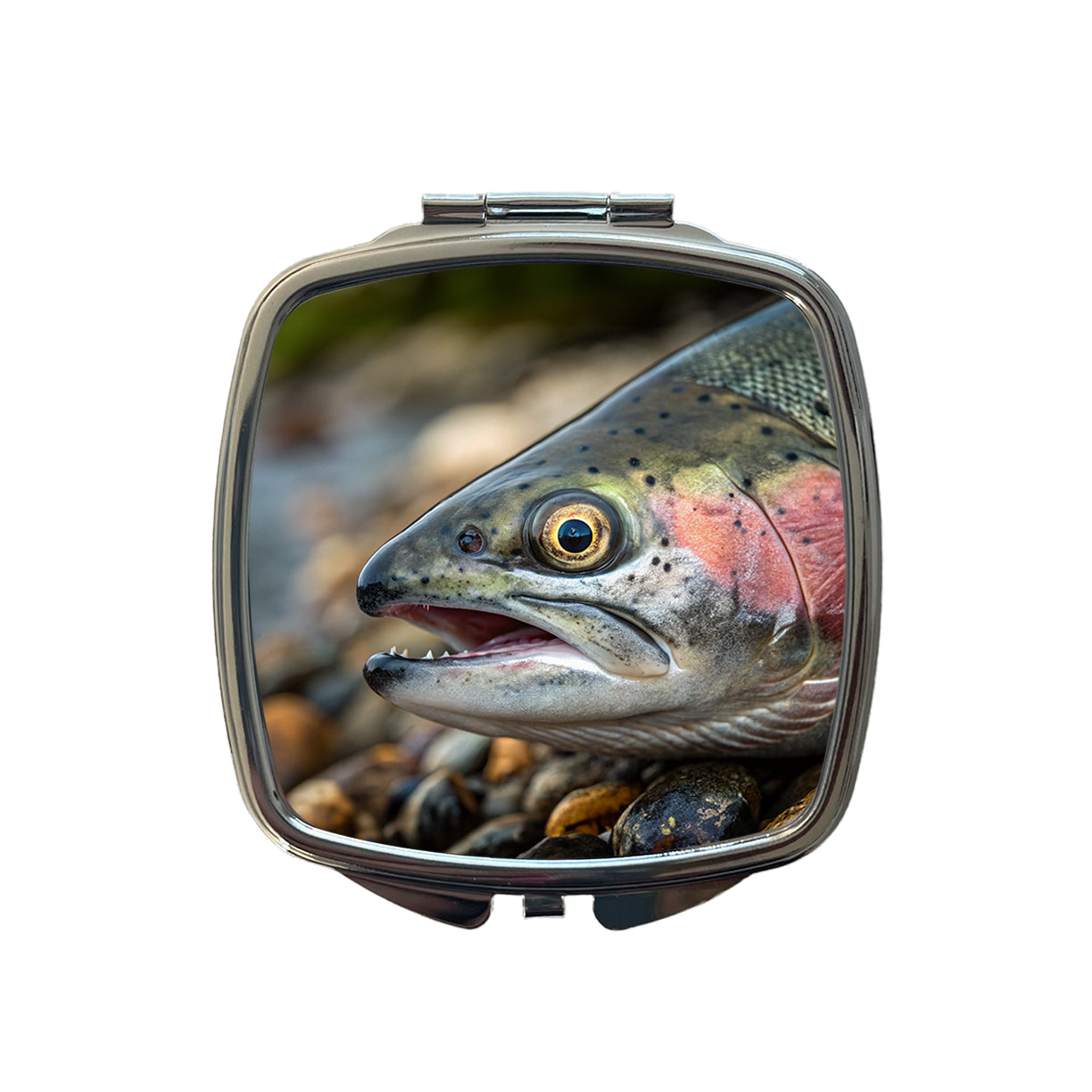 Salmon Fish Eye Close Up Fishing Small Travel Purse Handbag Pocket Makeup Compact Mirror
