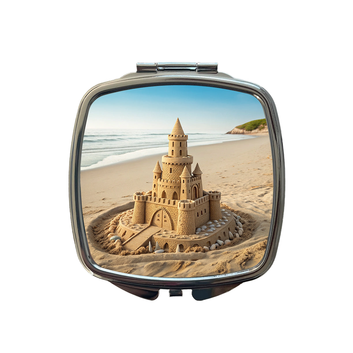 Sandcastle On Beach Cute Small Travel Purse Handbag Pocket Makeup Compact Mirror