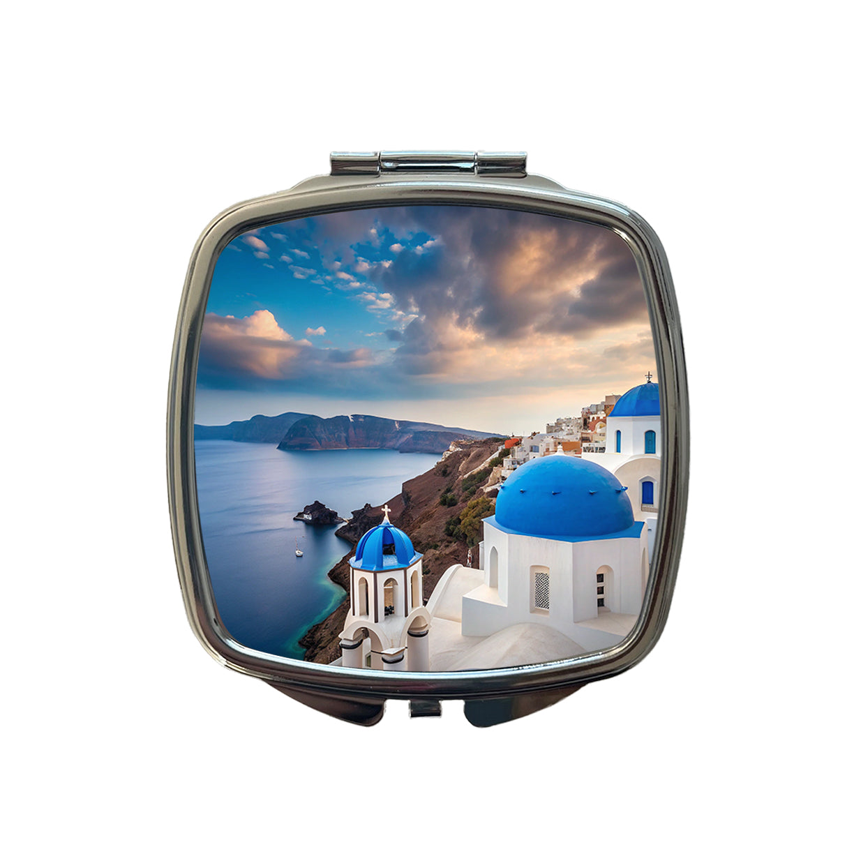 Santorini Greece Travel Beautiful Small Travel Purse Handbag Pocket Makeup Compact Mirror