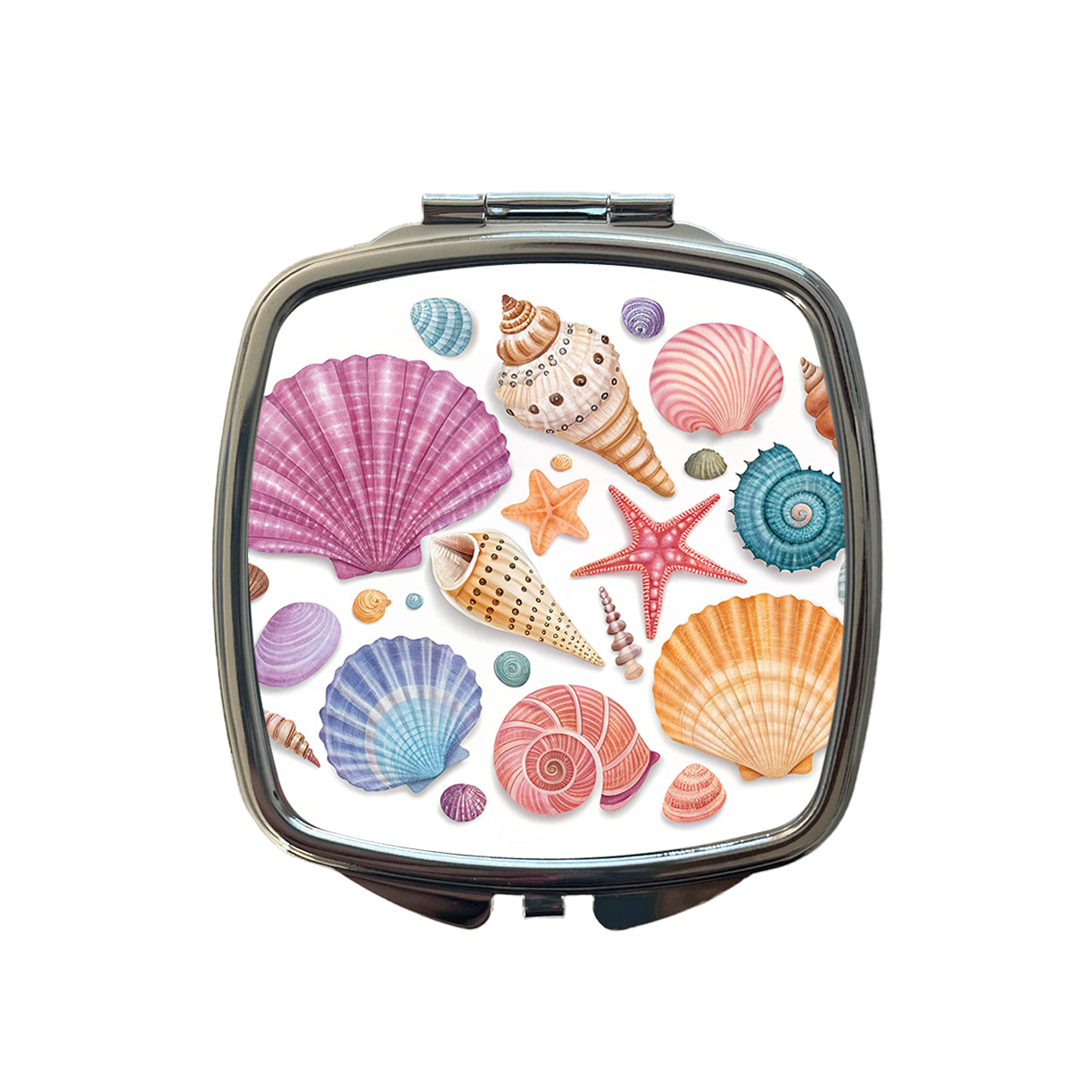 Seashell Collage Colorful Small Travel Purse Handbag Pocket Makeup Compact Mirror